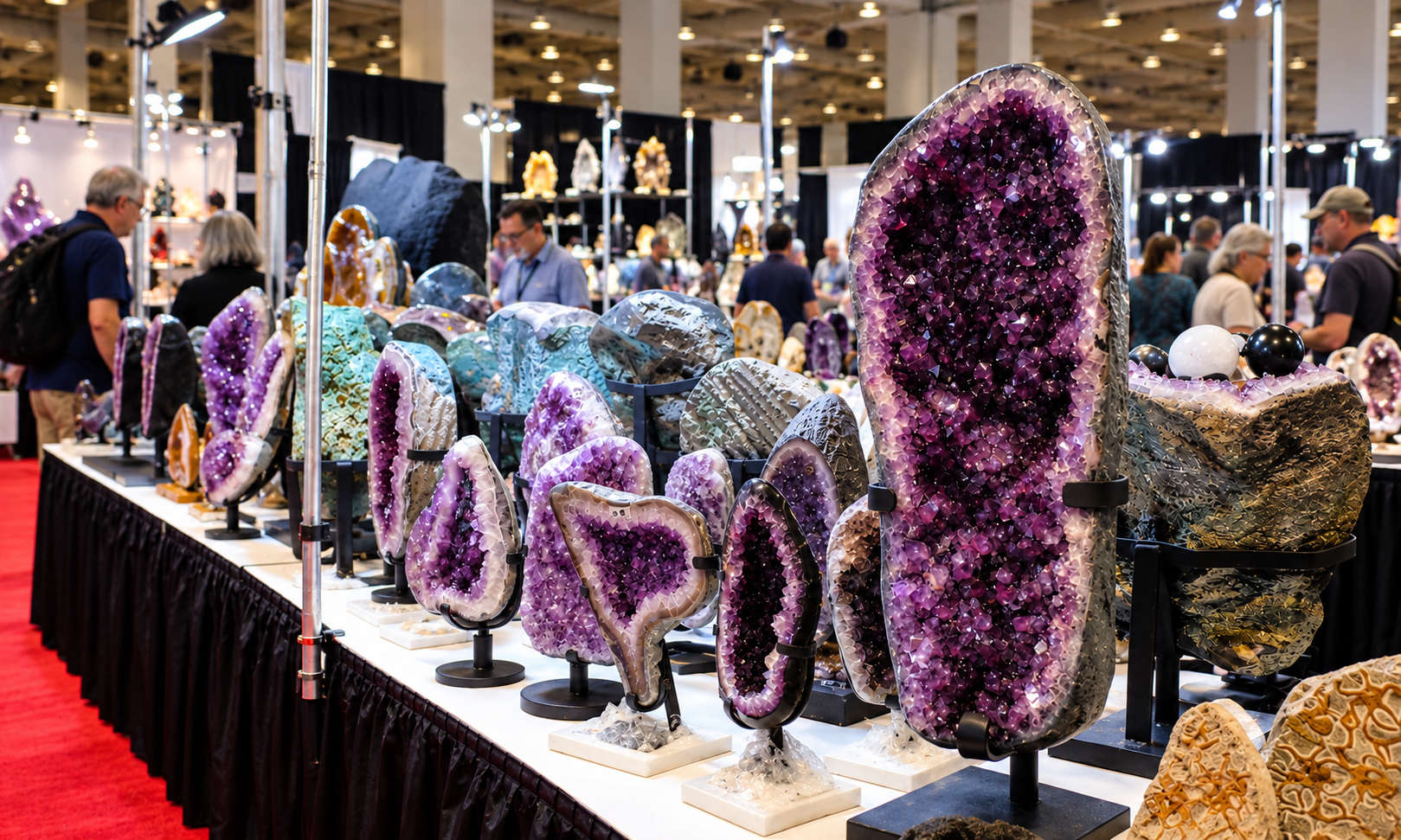 Amethyst geodes and mineral specimens at the Tucson Fall Gem and Jewelry Show