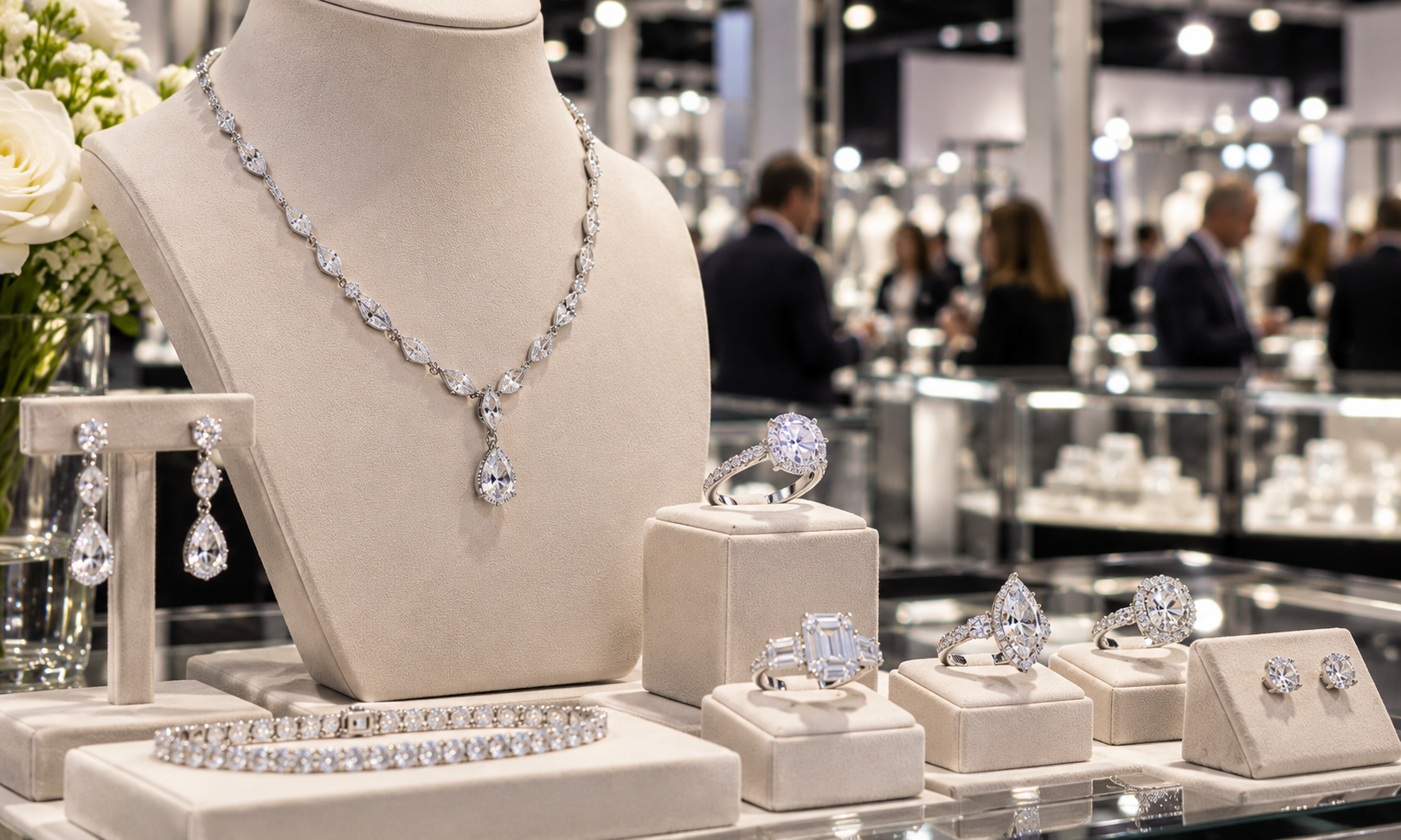 Elegant diamond jewelry showcase at the Tucson Winter Gem and Jewelry Show